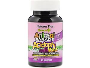 Пробиотики для детей, AcidophiKidz, Nature's Plus, Animal Parade, вишневый вкус, 90 жевательных конфет в форме