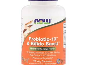 Пробиотик-10 с Bifido Boost, Probiotic-10, Now Foods, 25 млрд КОЕ, 90 вегетарианских капсул