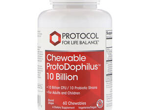 Пробиотики дофилус, ProtoDophilus, Protocol for Life Balance, 10 млрд, 60 жевательных таблеток