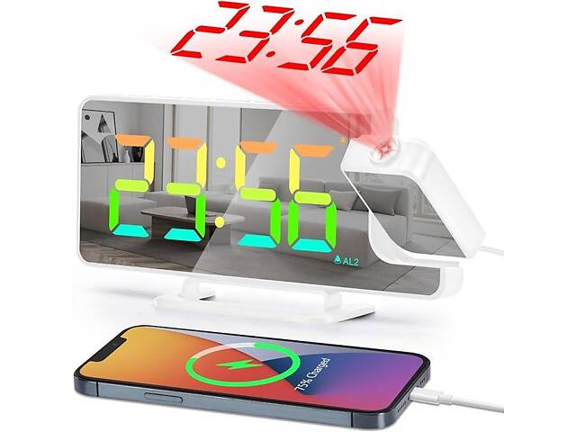 Проекционный будильник U-pick для спальни, цифровые часы с зеркалом RGB 7,3 дюйма, большой дисплей с 11 цветам