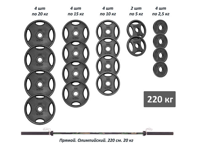 Професійна штанга RN-Sport з металевими дисками у порошковому фарбуванні 220 кг. - Фото 1
