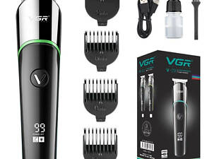 Професійна машинка для стрижки волосся триммер VGR V-291 з насадками, електробритва. Колір: зелений