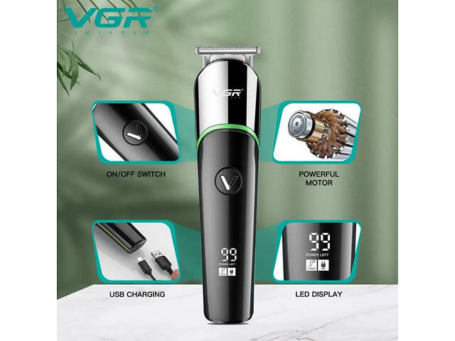 Професійна машинка для стрижки волосся триммер VGR V-291 з насадками, електробритва. Колір: зелений - Фото 3