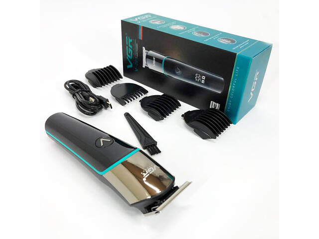 Професійна машинка для стрижки волосся триммер VGR V-291 з насадками, електробритва. Колір: зелений - Фото 20