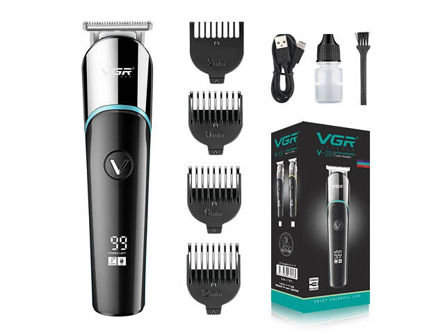 Професійна машинка для стрижки волосся триммер VGR V-291 з насадками, електробритва. Колір: синій - Фото 1