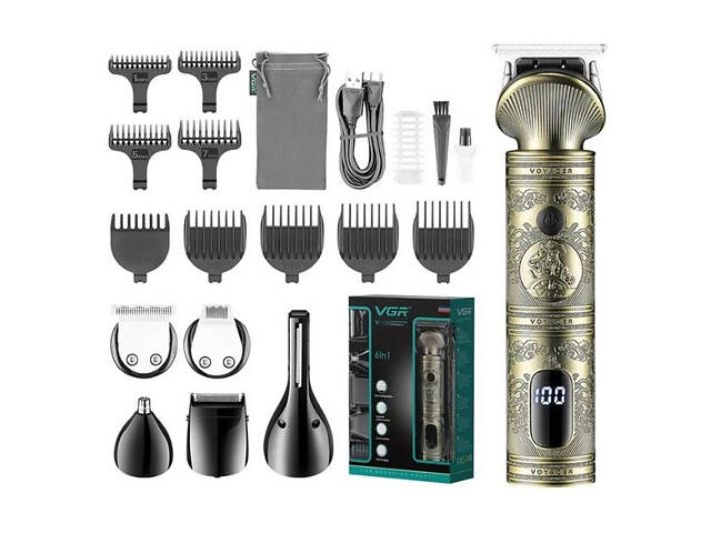 Професійний набір/машинка для стрижки волосся 6 в 1 VGR V-106, бритва триммер для бороди - Фото 1