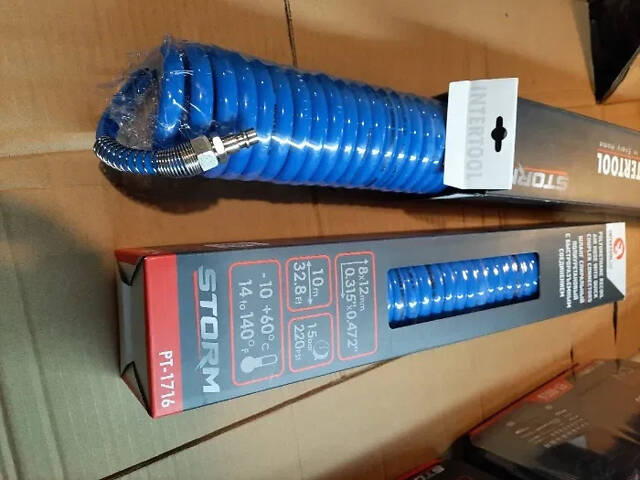 Профессиональный спиральный шланг 8х12 мм, 10 м с быстроразъемными соединениями INTERTOOL PT-1716 - Фото 5