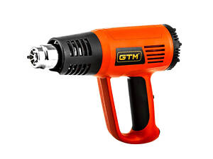 Професійний технічний фен (будівельний) GTM HG2000E : 2 кВт, 3 режима, 80°C-600°C, насадки 4шт