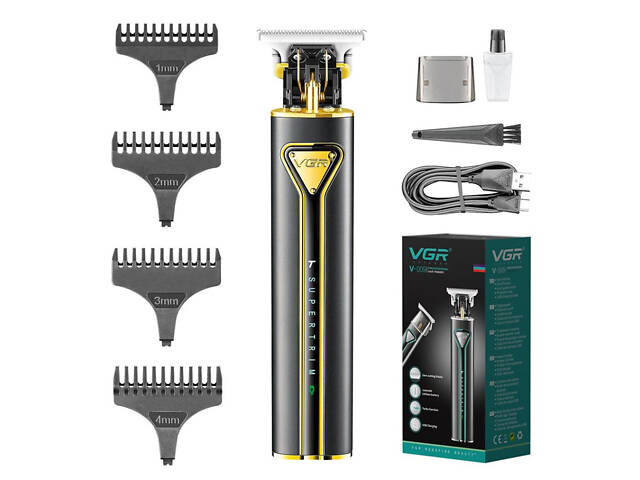 Професійна акумуляторна машинка для стрижки VGR V-009 тример для бороди та вусів. Колір: золотий - Фото 1