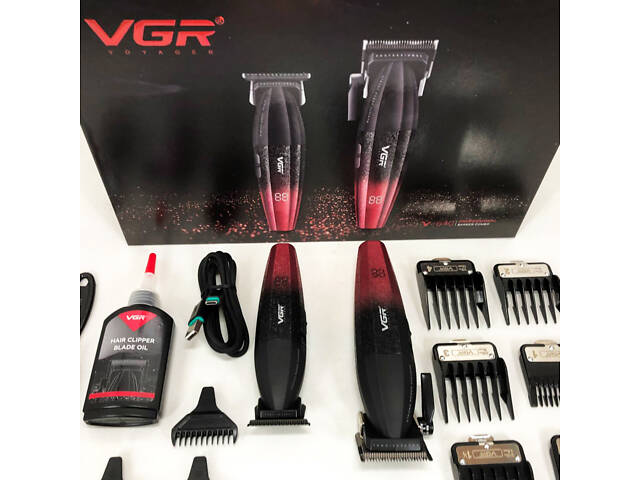 Професійний набір для стрижки волосся VGR V-640 акумуляторний Barber Combo PREMIUM. Колір: червоний - Фото 2