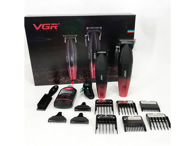 Професійний набір для стрижки волосся VGR V-640 акумуляторний Barber Combo PREMIUM. Колір: червоний - Фото 3