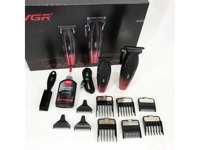Професійний набір для стрижки волосся VGR V-640 акумуляторний Barber Combo PREMIUM. Колір: червоний - Фото 4