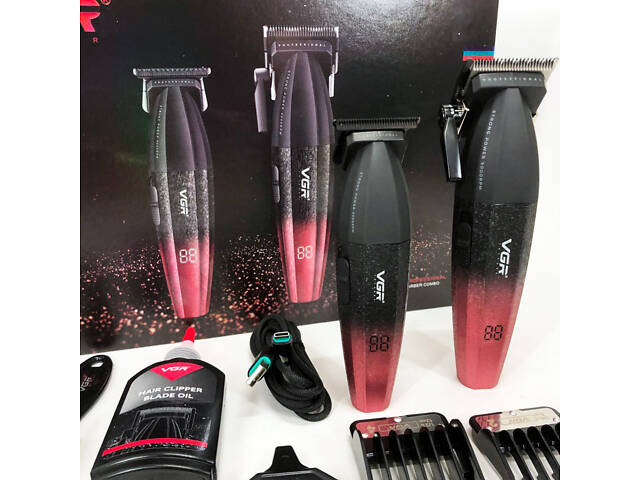 Професійний набір для стрижки волосся VGR V-640 акумуляторний Barber Combo PREMIUM. Колір: червоний - Фото 5