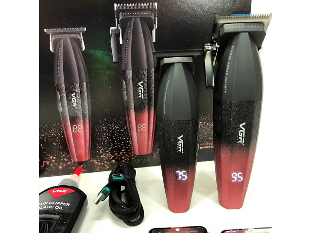Професійний набір для стрижки волосся VGR V-640 акумуляторний Barber Combo PREMIUM. Колір: червоний - Фото 6