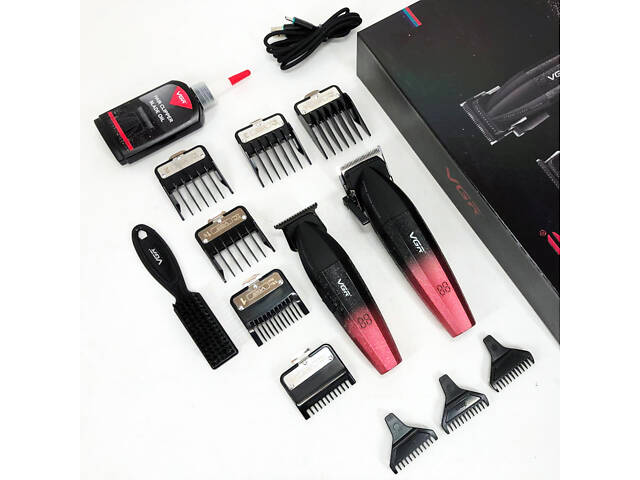 Професійний набір для стрижки волосся VGR V-640 акумуляторний Barber Combo PREMIUM. Колір: червоний - Фото 8