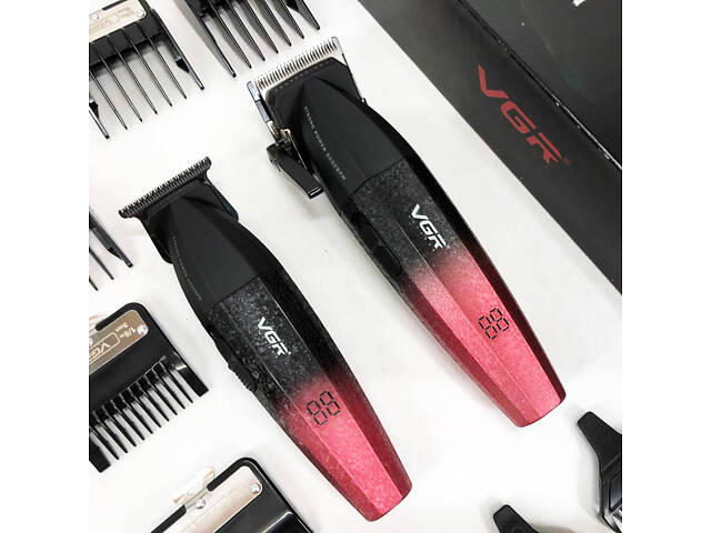 Професійний набір для стрижки волосся VGR V-640 акумуляторний Barber Combo PREMIUM. Колір: червоний - Фото 9