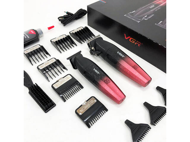 Професійний набір для стрижки волосся VGR V-640 акумуляторний Barber Combo PREMIUM. Колір: червоний - Фото 10