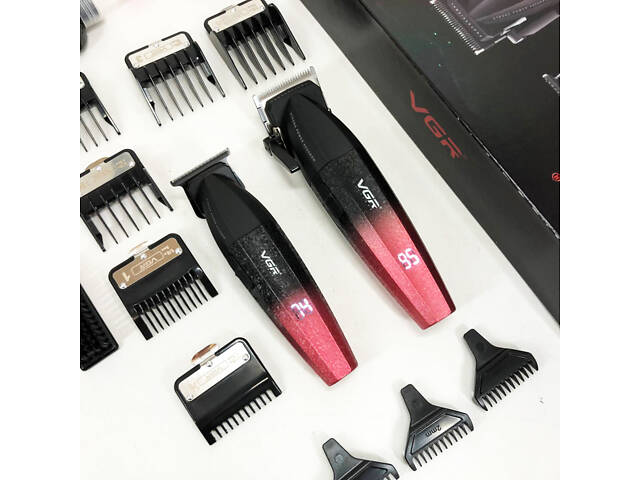 Професійний набір для стрижки волосся VGR V-640 акумуляторний Barber Combo PREMIUM. Колір: червоний - Фото 11