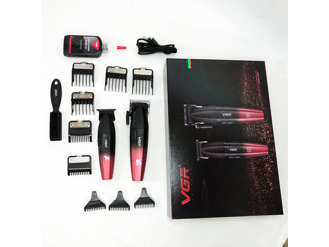 Професійний набір для стрижки волосся VGR V-640 акумуляторний Barber Combo PREMIUM. Колір: червоний - Фото 12