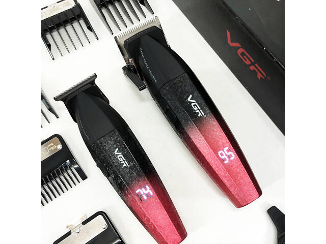 Професійний набір для стрижки волосся VGR V-640 акумуляторний Barber Combo PREMIUM. Колір: червоний - Фото 13