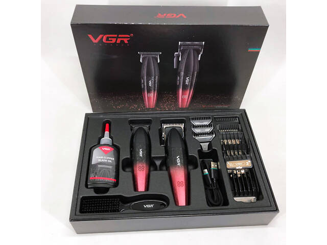 Професійний набір для стрижки волосся VGR V-640 акумуляторний Barber Combo PREMIUM. Колір: червоний - Фото 14