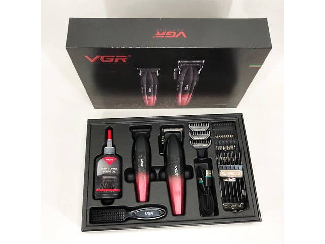Професійний набір для стрижки волосся VGR V-640 акумуляторний Barber Combo PREMIUM. Колір: червоний - Фото 15