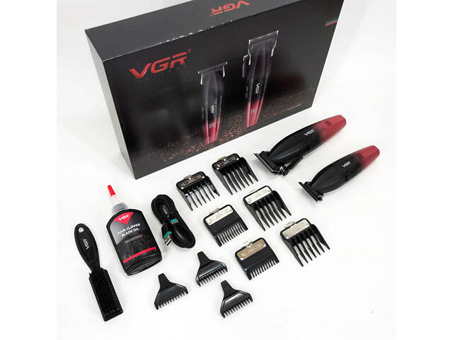Професійний набір для стрижки волосся VGR V-640 акумуляторний Barber Combo PREMIUM. Колір: червоний - Фото 16