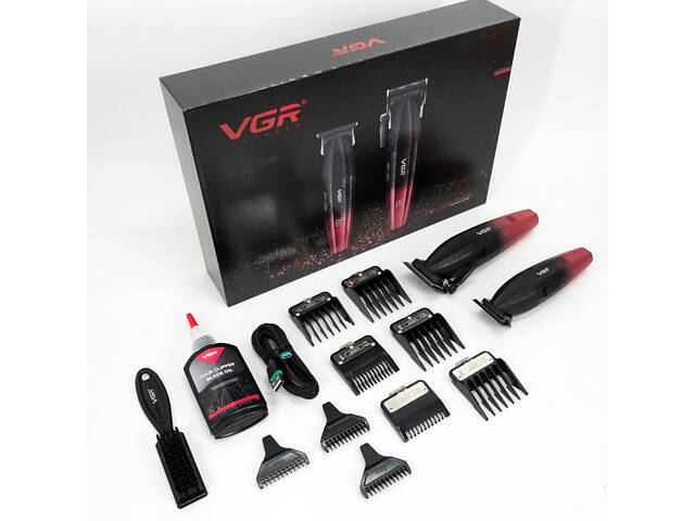 Професійний набір для стрижки волосся VGR V-640 акумуляторний Barber Combo PREMIUM. Колір: червоний - Фото 17