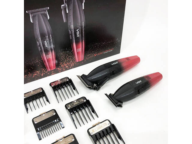 Професійний набір для стрижки волосся VGR V-640 акумуляторний Barber Combo PREMIUM. Колір: червоний - Фото 18