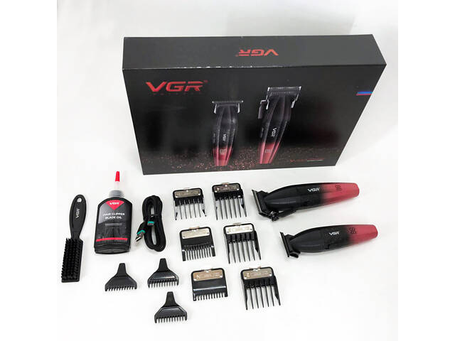 Професійний набір для стрижки волосся VGR V-640 акумуляторний Barber Combo PREMIUM. Колір: червоний - Фото 20
