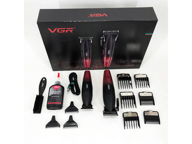 Професійний набір для стрижки волосся VGR V-640 акумуляторний Barber Combo PREMIUM. Колір: червоний - Фото 21