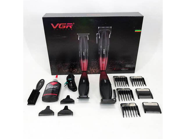Професійний набір для стрижки волосся VGR V-640 акумуляторний Barber Combo PREMIUM. Колір: червоний - Фото 22