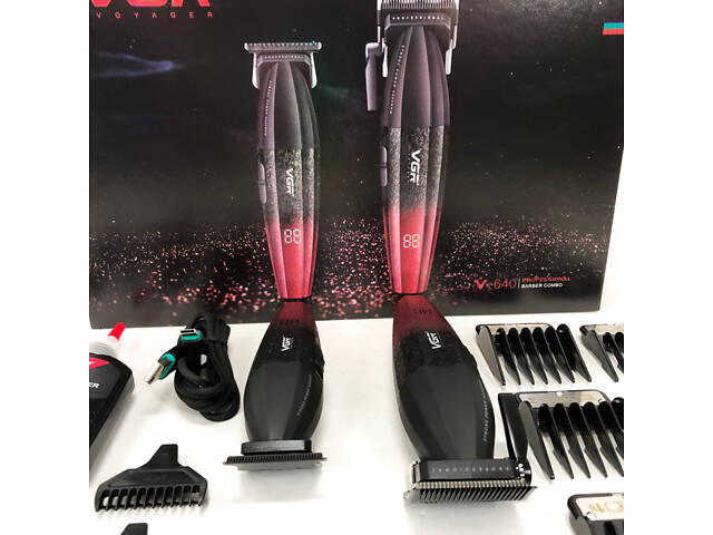 Професійний набір для стрижки волосся VGR V-640 акумуляторний Barber Combo PREMIUM. Колір: червоний - Фото 23