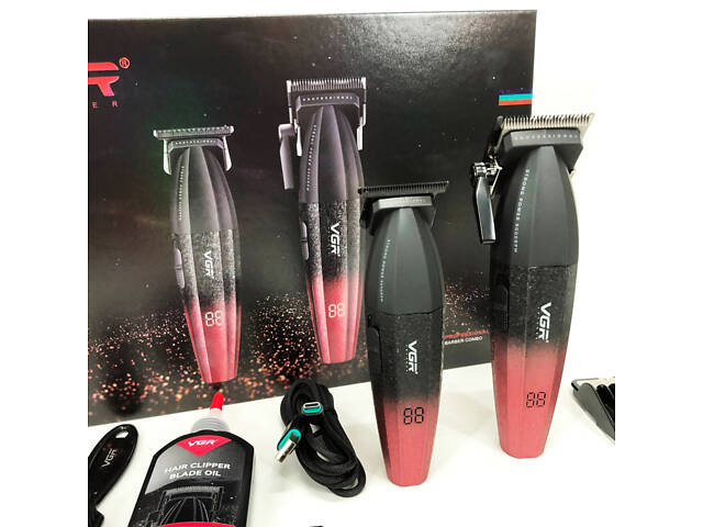 Професійний набір для стрижки волосся VGR V-640 акумуляторний Barber Combo PREMIUM. Колір: червоний - Фото 24