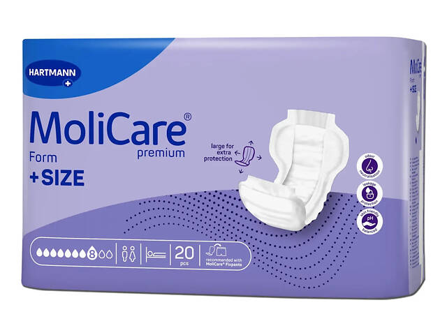 Прокладки анатомічної форми при нетриманні Paul Hartmann MoliCare Premium Form +SIZE 8 крапель 20 шт. - Фото 1