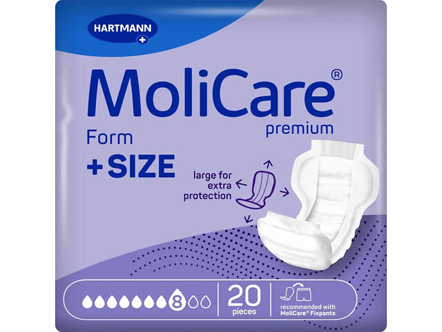 Прокладки анатомічної форми при нетриманні Paul Hartmann MoliCare Premium Form +SIZE 8 крапель 20 шт. - Фото 2