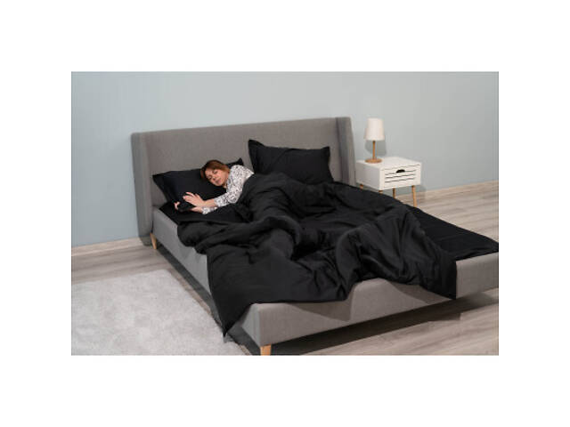 Простирадло Ardesto Mix&Match Premium 100% бавовна, сатин чорний 180х240 см (ART1824FSL) - Фото 3