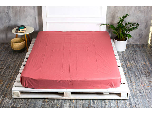 Простыня на резинке Ecotton 180х200 см однотонная светло-бордовая Марсала Marsala - Фото 1