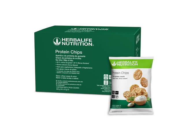 Протеиновые Чипсы со вкусом Сметаны и Цибули, БОЛЬШАЯ КОРОБКА 300гр,Протеиновые снеки Гербалайф Herbalife - Фото 1