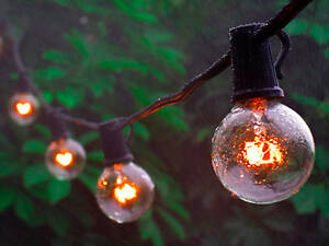 Прямая внешняя гирлянда 20 Led Ламп Эдисона 20м на черном проводе с продолжением (Теплый белый свет)