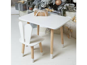 Прямоугольный стол и стул детский белоснежный зайчик. Столик белый детский столик