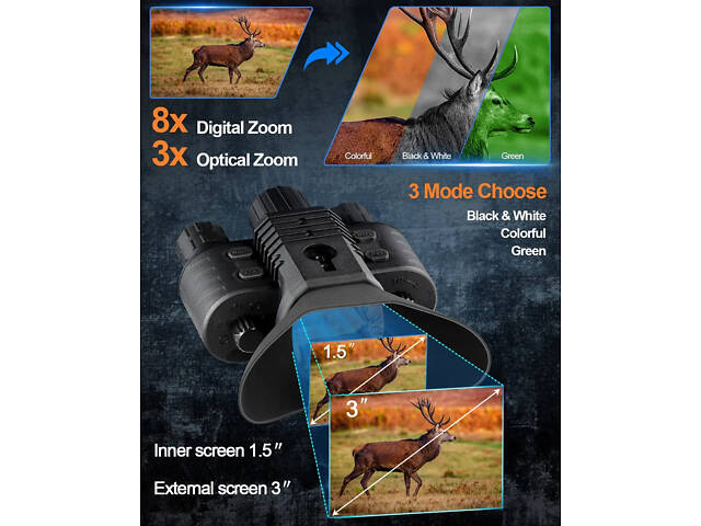 Прибор ночного видения NV-880 8x16MP с цифровым зумом 1080P HD WiFi 850nm (до 600м в темноте) - Фото 8