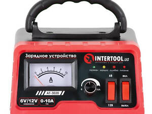 Пристрій зарядний для акумуляторів 6/12 В 0-10 А 6-120 Аг з мікропроцесором INTERTOOL AT-3020