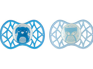 Пустышка Nuvita NV7086 Air55 Explorer ортодонтическая 6m+ светящаяся в темноте (собачка, лиса) 2шт (NV7086GM)