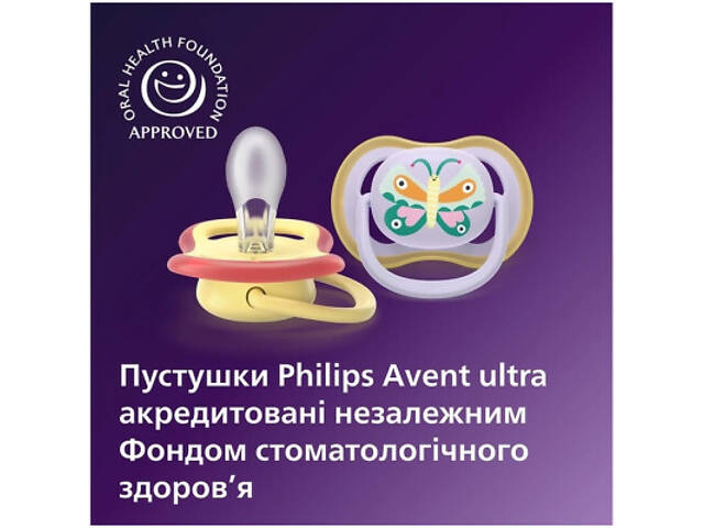 Пустышка Philips AVENT Ultra Air 0-6 місяців 2 шт жовто-фіолетова (SCF087/04) - Фото 5