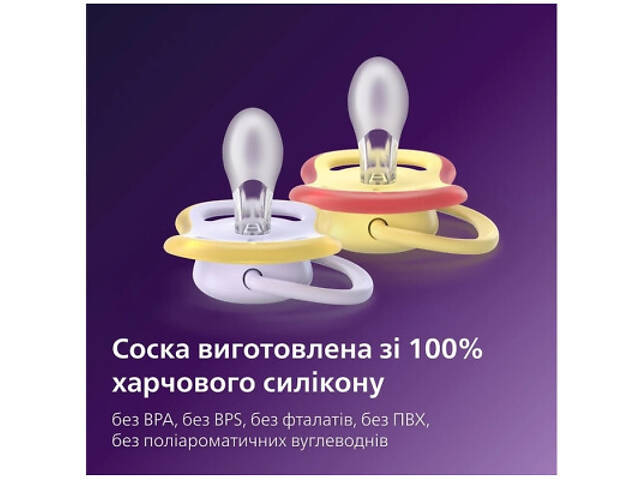 Пустышка Philips AVENT Ultra Air 0-6 місяців 2 шт жовто-фіолетова (SCF087/04) - Фото 8