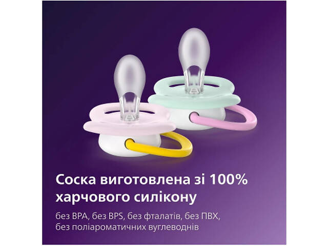 Пустышка Philips AVENT Ultra Air 0-6 місяців 2 шт жовто-рожева (SCF080/24) - Фото 2