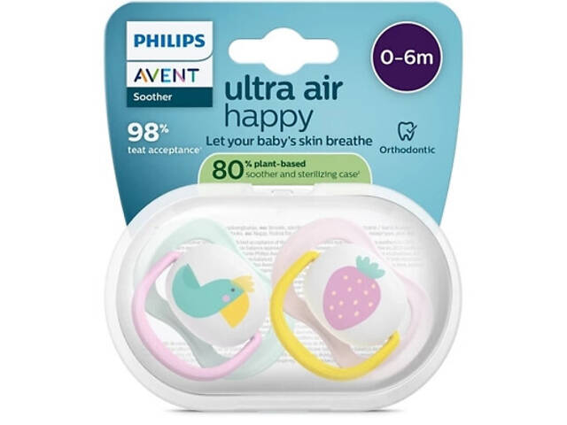 Пустышка Philips AVENT Ultra Air 0-6 місяців 2 шт жовто-рожева (SCF080/24) - Фото 4