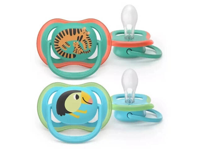 Пустышка Philips AVENT Ultra Air 6-18 місяців 2 шт, зелено-блакитна (SCF087/11) - Фото 1