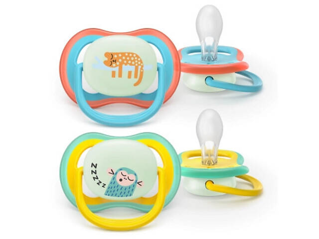 Пустышка Philips AVENT Ultra Air Нічна 18+ місяців 2 шт, блакитно-жовта (SCF376/32) - Фото 1